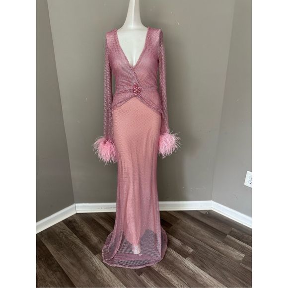 PATBO Feather-trimmed crystal-embellished mesh maxi dress - Picture 6 of 15